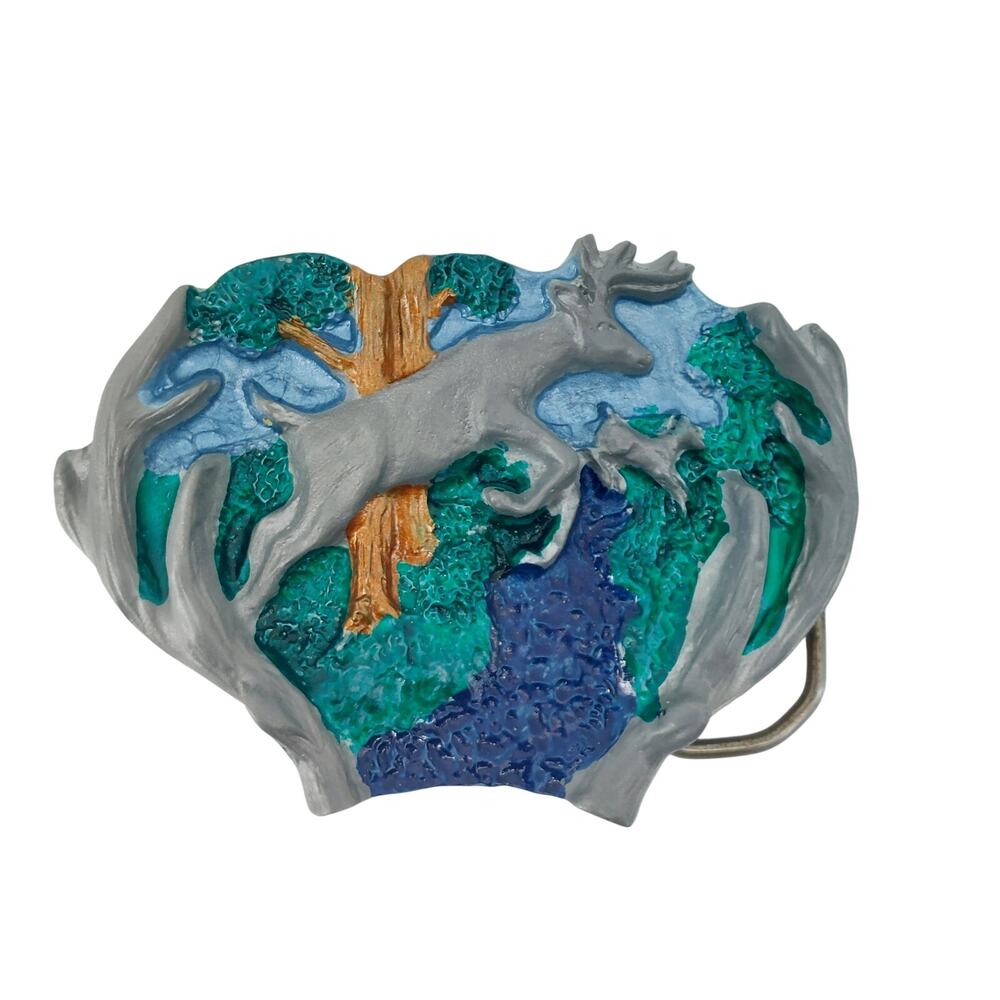 Deer Antlers Woods Western Cowboy Nature Belt Buckle Enamel